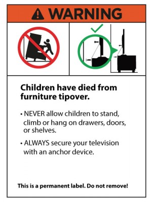 Furniture Topple Warning stickers Category 2 - 70x95mm