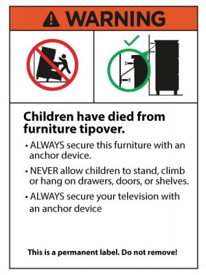 Furniture Topple Warning stickers Category 3 - 70x95mm