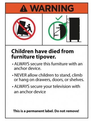 Furniture Topple Warning stickers Category 3 - 70x95mm