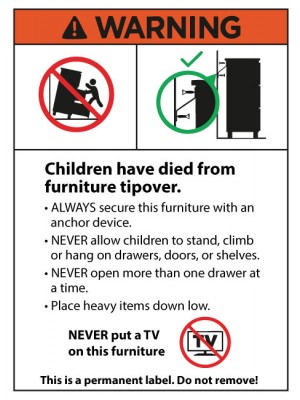 Furniture Topple Warning stickers Category 1 - 70x95mm