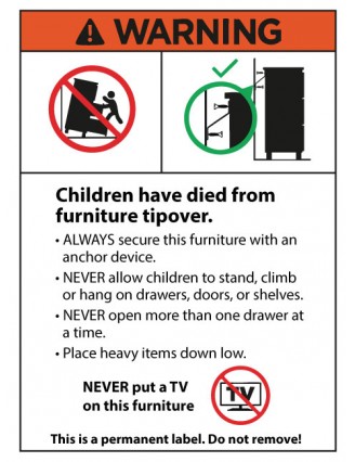 Furniture Topple Warning stickers Category 1 - 70x95mm